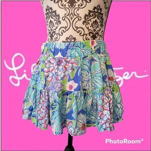 Lilly Pulitzer Merrick Skirt Worth Blue May Flowers Rayon Pull On Mini XS